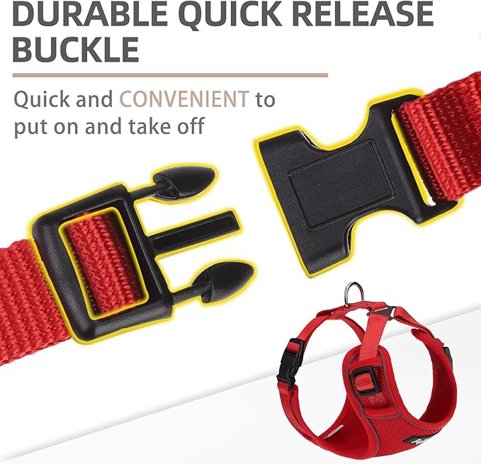 PUPTECK Dog Harness and Leash Set for Small Medium Dogs No Pull, Soft Mesh Adjustable Puppy Cat Harness Reflective at Night, Red S
