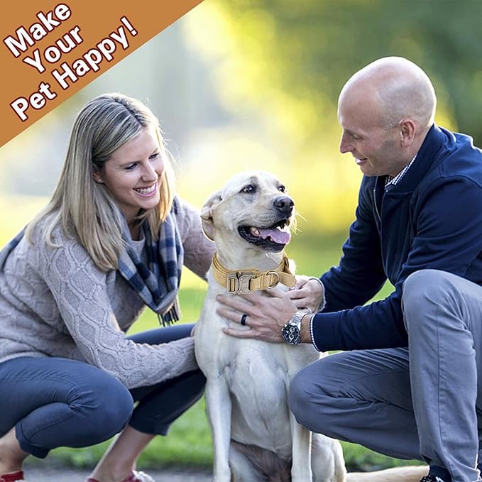 KCUCOP Tactical Dog Collar with Handle,Adjustable Military Dog Collar with Metal Buckle and Patches,Heavy Duty Dog Collars for Medium and Large Dogs (Brown-L)