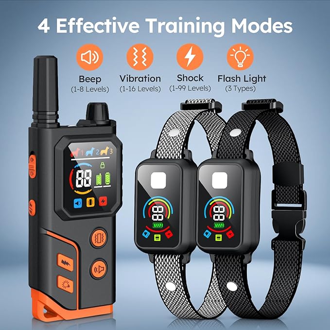 Dog Shock Collar 2 Dogs,4000FT with Flash Light for Night Walks, Dog Training Collar with Remote Control, E Collar with Adjustable Pitch Beep,Vibration and Shock,Rechargeable Waterproof Shock Collar