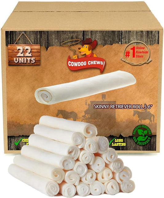 Cowdog Chews 5-6 Inches Rawhide Retriever Roll - Chewing Dog Treat, 100% Natural - Natural Grass Fed Livestock Sourced (22 Pack)