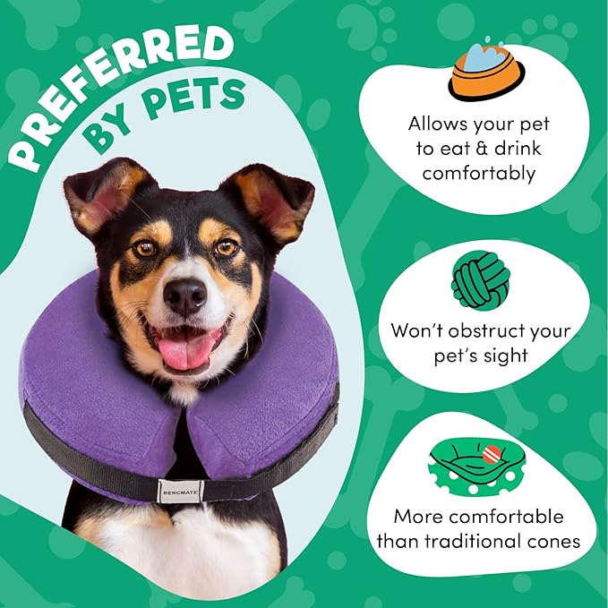 BENCMATE Protective Inflatable Collar for Dogs and Cats - Soft Pet Recovery Collar Does Not Block Vision (Large, Purple)
