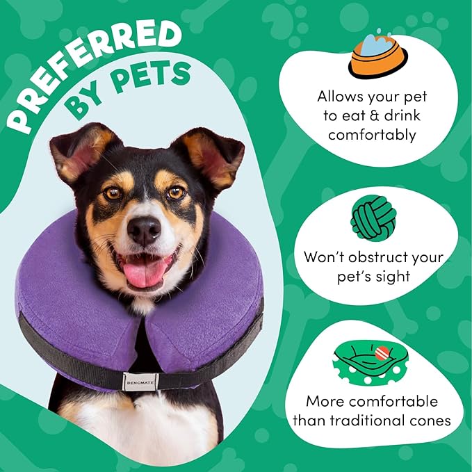 BENCMATE Protective Inflatable Collar for Dogs and Cats - Soft Pet Recovery Collar Does Not Block Vision (XLarge, Purple)