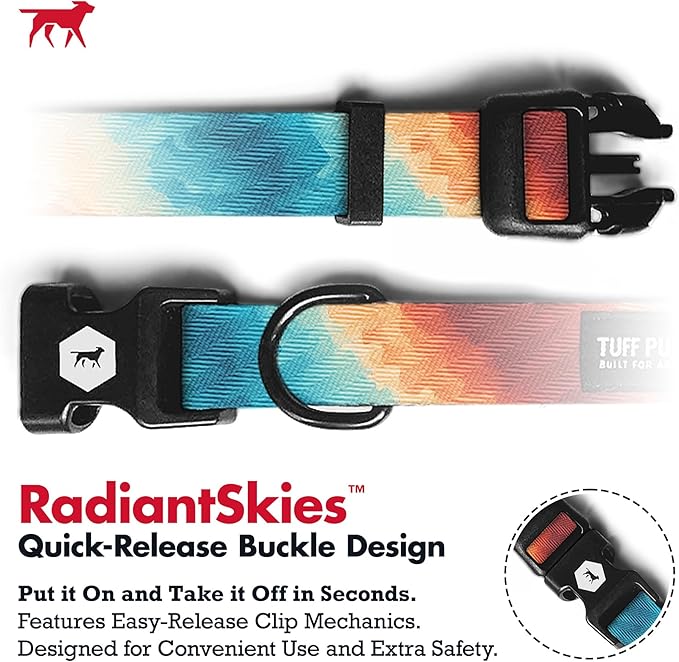 Tuff Pupper Premium Adjustable Dog Collar for Medium Girl Dogs, Stylish Pattern Collars Designed in USA, Quick Release Buckle, RadiantSkies Print for Female Dog, Medium (1 Inch Wide x 13-18 Inch Neck)