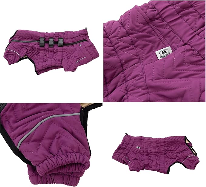 Lovelonglong Warm Dog Coat Double Layers Dog Vest, 4 Legs Covered Windproof Waterproof Reflective Warm Dog Vest Outdoor Skating Dog Costume for Corgis Dachshund Dog Purple D-M