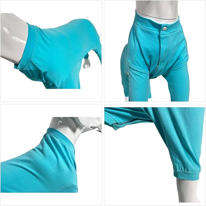 Lovelonglong Four Feet Dog Lightweight Pajamas, Pure Cotton Dog Jumpsuits 4 Legs Dog Onesies T-Shirt Stylish PJS Puppy Costume for Large Medium Small Dogs Turquoise S
