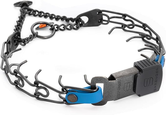 Herm Sprenger Black Stainless Steel Dog Collar with Quick Release ClicLock Buckle and Biothane Insert Training Collar Made in Germany (Cerulean Blue, 16in x 2.25mm(Neck Size up to 13-14in))