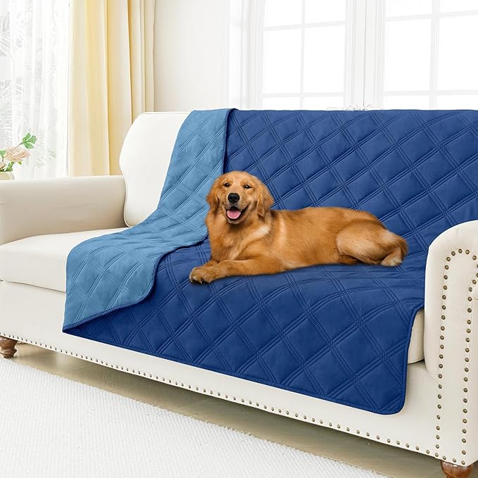 Smiry Waterproof Dog Bed Cover Blanket 68x82, Soft Reversible Pet Blanket, Washable Leakproof Cats Dogs Couch Cover for Sofa, Couch, Furniture, Navy/Blue
