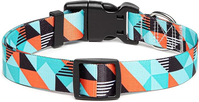 Adjustable Dog Collar with Patterns, Ultra Comfy Soft Nylon Breathable Pet Collar for Small Medium Large Dogs (L, Geometry)