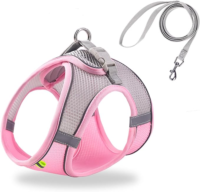 Cat Harness and Leash Set Soft Adjustable Escape Proof Cat Leash Breathable Comfortable Vest Easy to Wear Kitten/Small Dogs Harness for Outdoor Walking Pink XXS