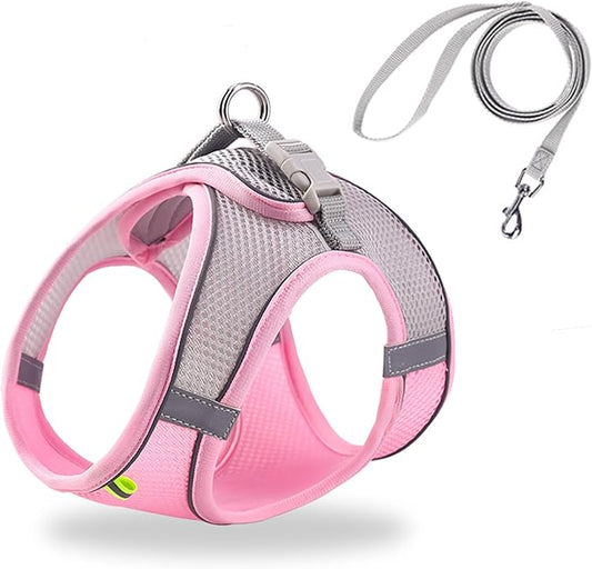 Cat Harness and Leash Set Soft Adjustable Escape Proof Cat Leash Breathable Comfortable Vest Easy to Wear Kitten/Small Dogs Harness for Outdoor Walking Pink L