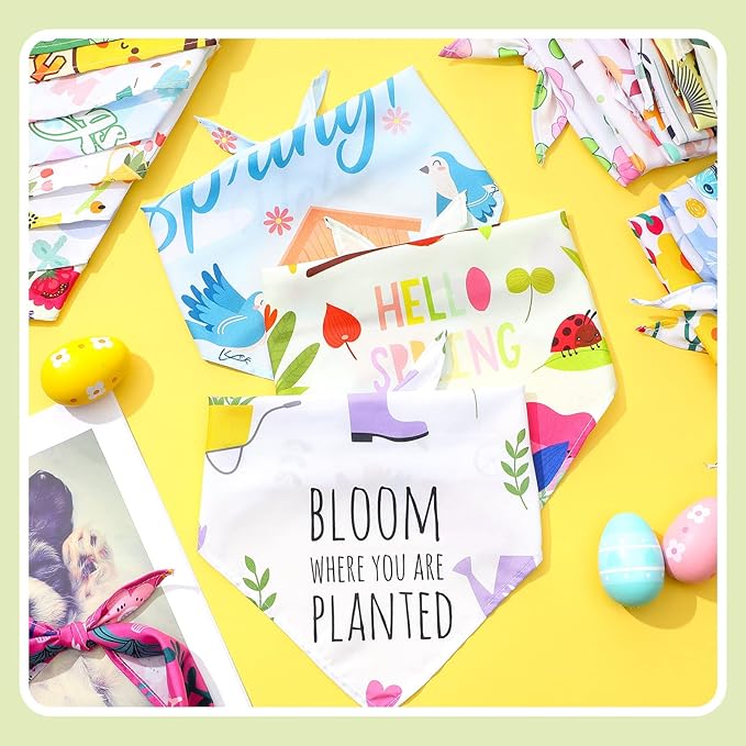 Chunful 50 Pcs Spring Dog Bandanas Bulk Flora Dog Bandanas Pet Triangle Scarf Bib Pet Costume Adjustable Cat Outfit Washable Bids Kerchief for Small Medium Puppy(Fresh Style)