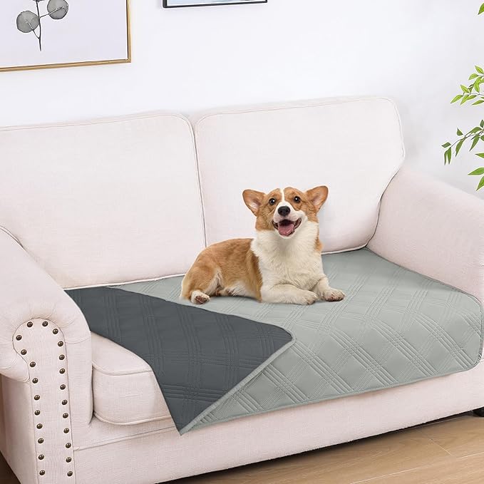 hyha Waterproof Dog Blanket, Reversible Pet Bed Blanket, Soft Sofa Couch Cover for Dogs Washable, Waterproof Pet Couch Covers for Sofa Puppy Cats Furniture Protector(30"x53", Grey/Dark Grey)