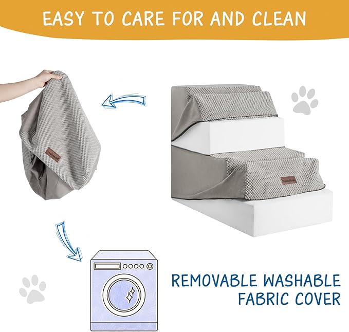 Dog Stairs for Small Dogs & Cats, 4-Step Non-Slip Pet Steps for Beds & Couches, Light Grey, 18.5" H