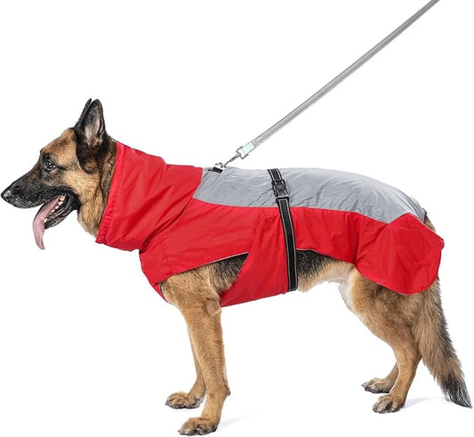 Dog Raincoat with Harness Built in,Outdoor Waterproof Puppy Rain Jacket for Small Dogs,Adjustable Waist by Strap Doggie Rain Coats,Red XS