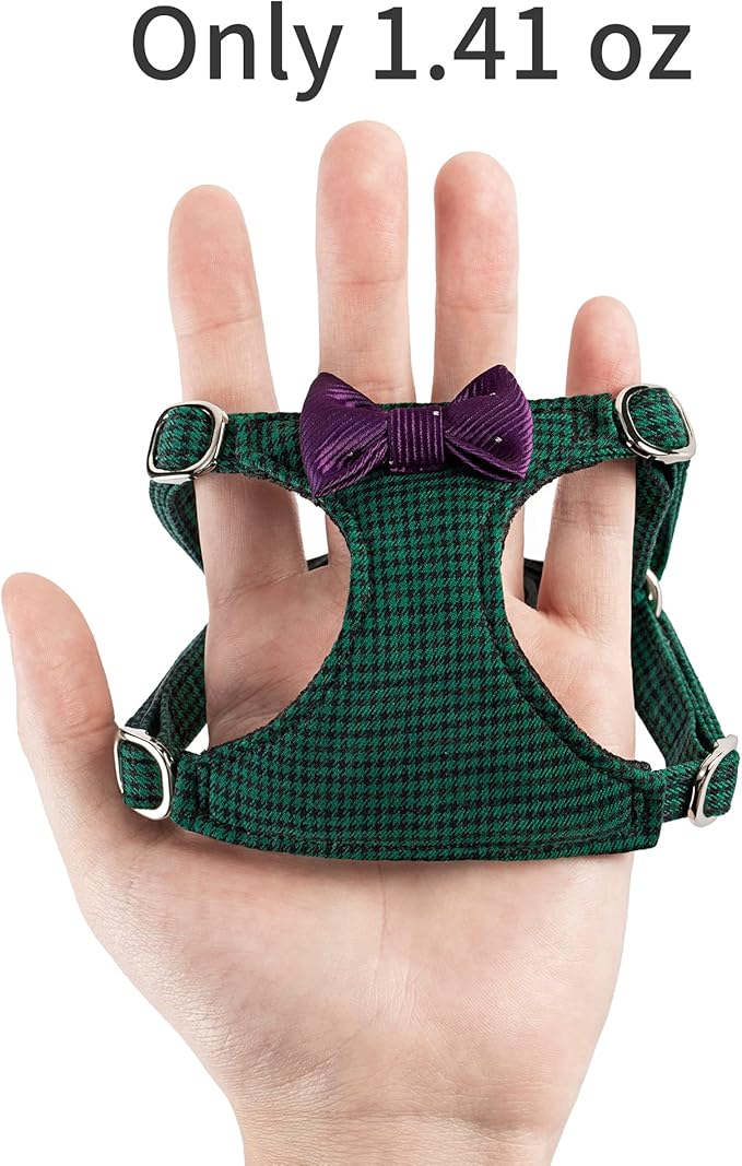 Puppytie No Pull xs Dog Harness with Multifunction Dog Leash,Soft Adjustable No Choke Escape Proof Pet Harness Vest,Plaid Green,xs