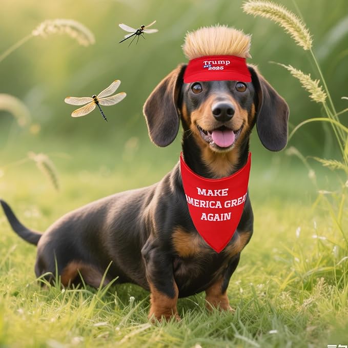 PUPTECK Funny Dog Bandana Outfit Scarf with Cute Doggy Peaked Cap, Costume Decorations Supplies for Small Medium Large Dogs Boy Girl Gifts, Red