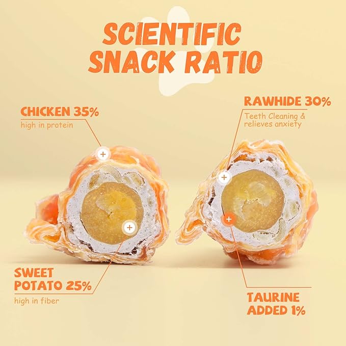 Chicken Wrapped Sweet Potato Rawhide Dog Treats, Big Stick Long Lasting Large Dogs, Dog Chew Training Snacks for Medium Large Breed 6-7 Counts 10.58 oz