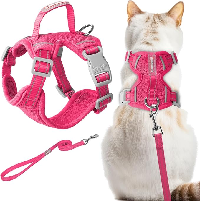 Cat Harness and Leash Set Escape Proof for Kitten Walking, Soft Adjustable Top Handle Vest Harnesses for Cats, Easy Control Breathable Reflective Small Medium Large, Pink, M