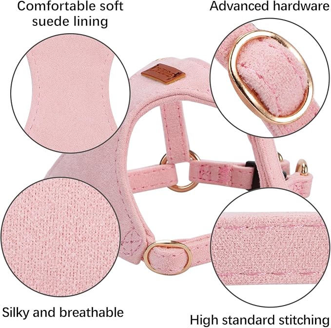 No Pull Dog Harness- Lightweight, Soft, Adjustable Small Harness Collar and Leash Set, Suitable for Cats Puppy Small and Medium-Sized Dog Outdoor Training and Running (Pink, S)