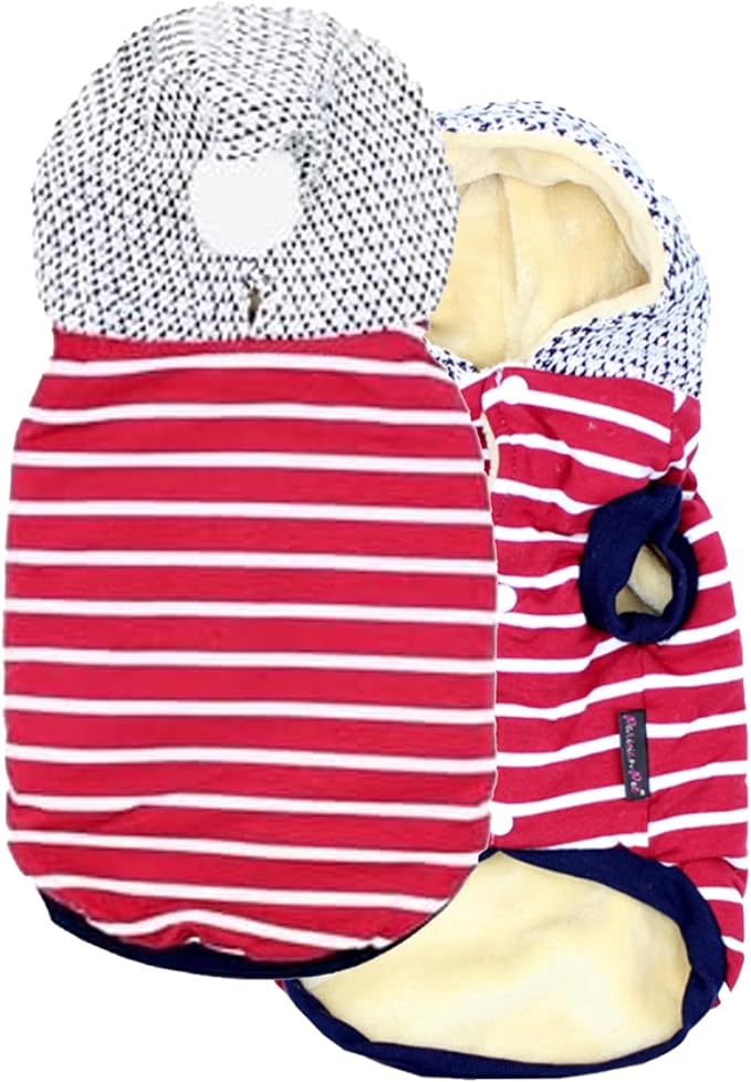 Parisian Pet Basic Dog Hoodie – Lightweight Red Striped Pom Pom Hoodie - Dog Sweatshirt – Pullover Hoodies for Dogs with Leash Hole and Pockets – Dog Clothes for Medium Dogs - M