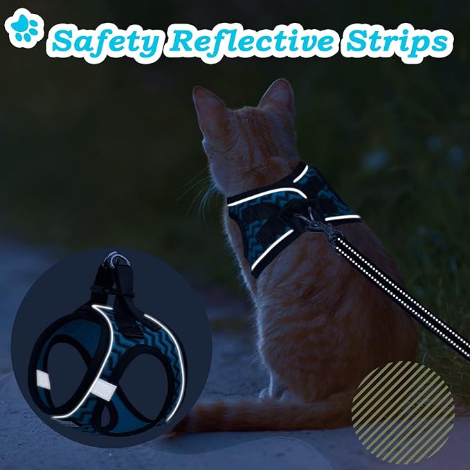 Cat Harness and Leash Escape Proof,Adjustable Soft Mesh Kitten Vest Harness for Walking Reflective Pet Harness for Cat Small Dogs Puppy