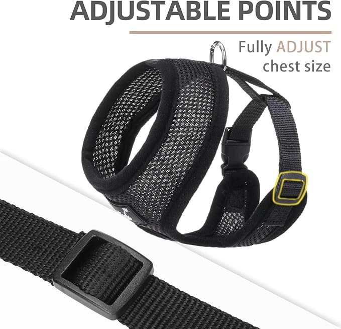 PUPTECK Soft Mesh Dog Harness and Leash Set Pet Puppy Cat Comfort Padded Vest No Pull Harnesses, Solid Black, S