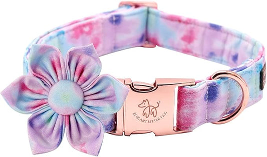 Elegant little tail Colorful Dog Collar for Female or Male Dogs, Flower Pet Collar Adjustable Dog Collars with Flower Gift for Medium Dogs