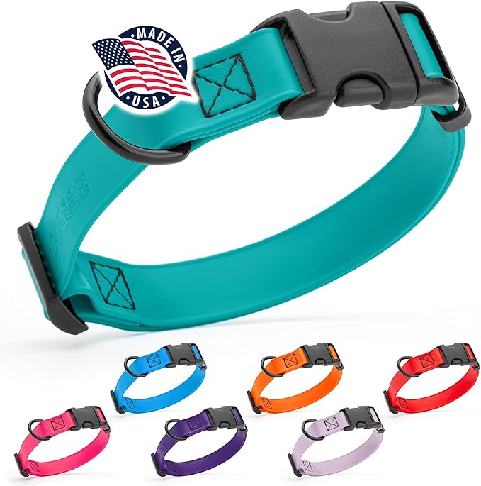 Dogline Biothane Waterproof Dog Collar with Quick Release Buckle Strong Coated Nylon Webbing with Odor- Proof for Easy Care Easy to Clean Fits Small Medium or Large Dogs, Teal 1" W 15-23" L