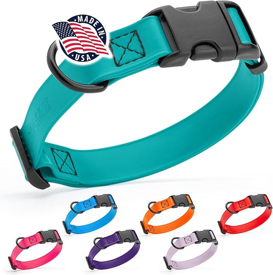 Dogline Biothane Waterproof Dog Collar with Quick Release Buckle Strong Coated Nylon Webbing with Odor- Proof for Easy Care Easy to Clean Fits Small Medium or Large Dogs, Teal 1" W 15-23" L