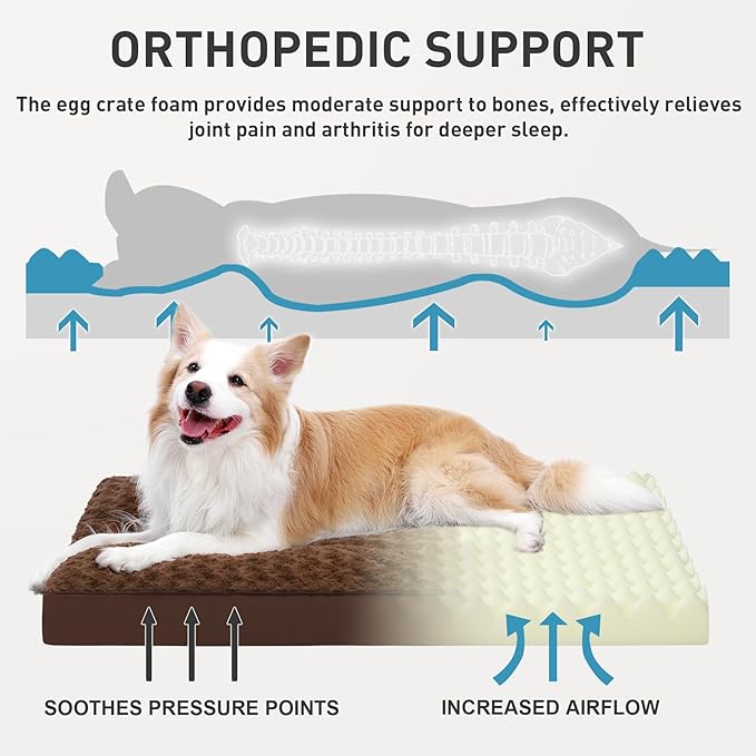 Dog Crate Bed Waterproof for Large Dogs - Rose Velvet Soft Fluffy Washable With Removable Cover & Anti-Slip Bottom, 35 x 22 Inch, Brown