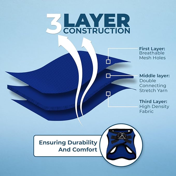 Voyager Step-in Air All Weather Mesh Harness and Reflective Dog 5 ft Leash Combo with Neoprene Handle, for Small, Medium and Large Breed Puppies by Best Pet Supplies - Royal Blue/Black Trim, Small