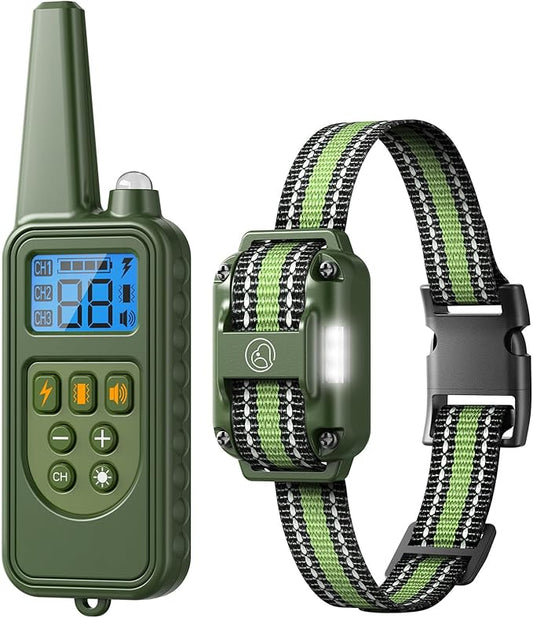 Dog Shock Collar, Electronic Dog Shock Collar with Shock, Beep, Vibration, Dog Training Collar with Remote, Light, Waterproof Rechargeable, 2600ft Dog e-Collar for Small Medium Large Dogs