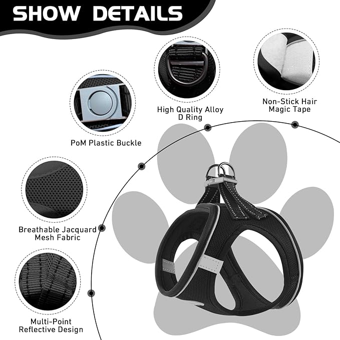 Soft Mesh Dog Harness and Leash Set, No Pull Puppy Harness and Leash Set, Reflective Step in Harness for Small Medium Dogs, Easy Walk Escape Proof Vest Harnesses (Black, XXS)