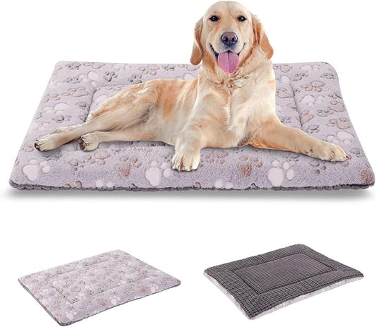 BVAGSS Dog Bed Mat,Reversible Dog Crate Pad, Memory Foam Dog Beds, Soft Warm Pet Cushion for Small Medium Dogs, Washable Pet Sleeping Mattress Kennel Bed Pad XH079 (42''x28''x1.6'',Grey Paw)