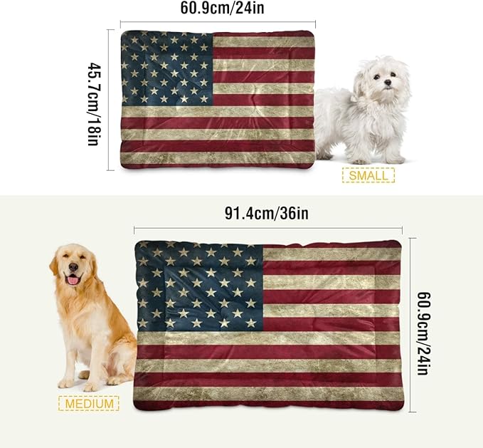 Vintage American Flag Pet Bed, Comfortable Bed Mat for Cat and Small Medium Dogs Puppy, 24x36in