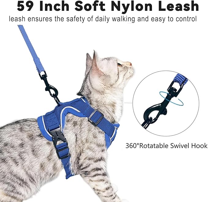 Cat Harness and Leash Set,Escape Proof Adjustable Soft Lightweight Kittens Vest Harnesses with Reflective Strips for Small Medium Large Cats,Walking Travel cat Harness Outdoor