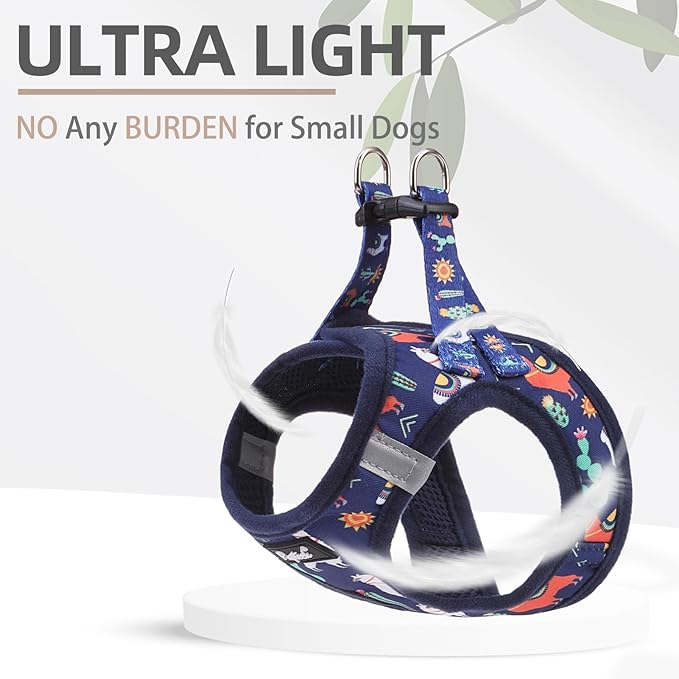 PUPTECK Dog Harness and Leash Set for Small Medium Dogs No Pull Step-in Soft Mesh Puppy Cat Vest Harnesses Reflective at Night, NavyBlue Print, M