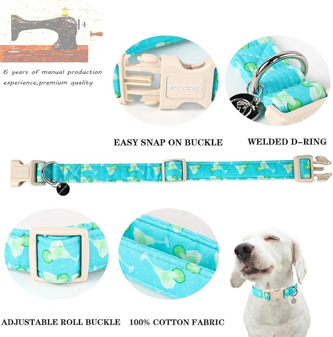 DOGWONG Cotton Dog Collar - Soft Natural Fabric Spring Summer Wedding Puppy Necklace for Small to Large Dogs