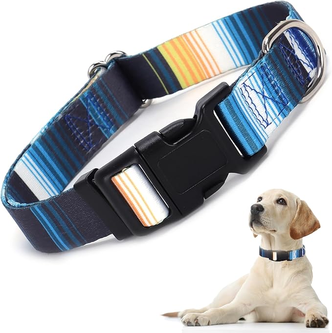 Dog Collars for Large Dogs with Cute Blue Stripes Design for Boys Dog, Adjustable Soft Pet Collar for XS Small Medium Large Dogs (XL)