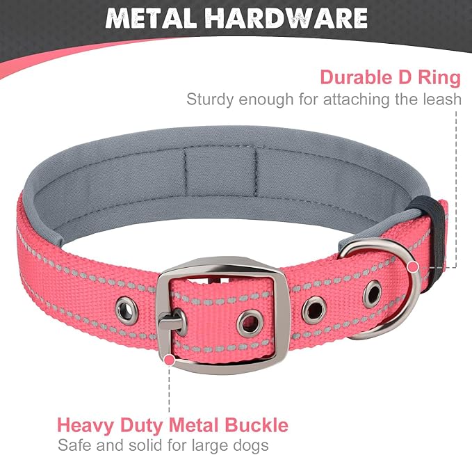 Joytale Dog Collar for Small Dogs, Neoprene Padded and Adjustable, Reflective Wide Heavy Duty Pet Collars with Durable Metal Belt Buckle for Walking, Pink, S