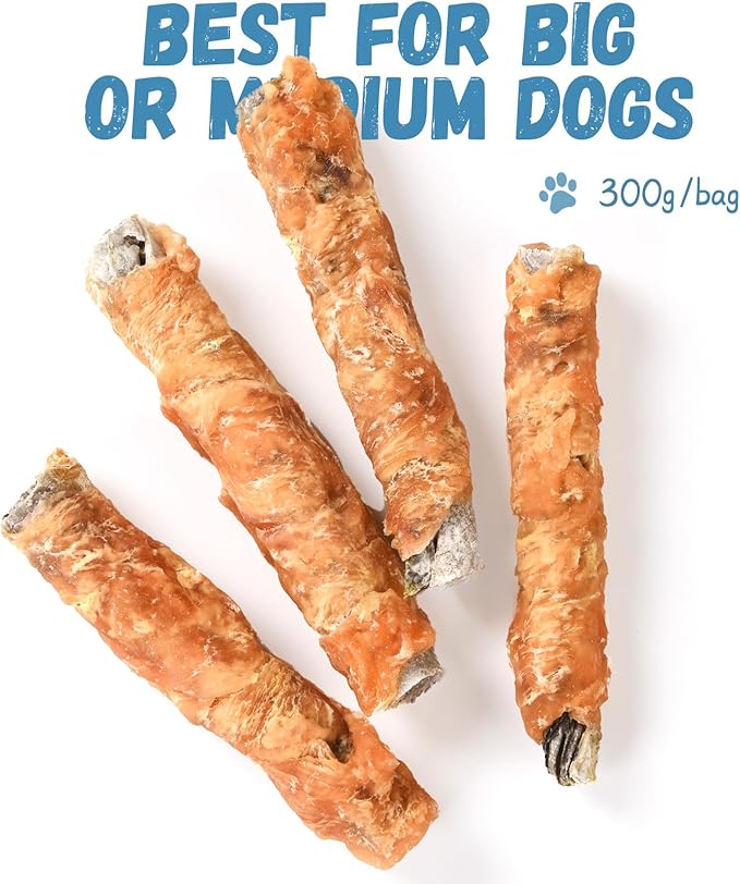 Chicken Wrapped Cod Fish Skin Stick Dog Treats, Healthy High Protein Omega3 Cod Twist Dog Chews Real Chicken Wrap Teeth Cleaning for Large Medium Small Pets 10.58 OZ