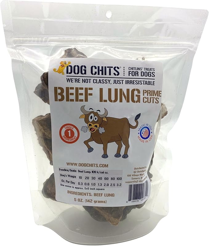 Dog Chits Beef Lung Fillets Dog and Puppy Treats - All Natural Grain and Chemical Free Training Chews - High Protein and Low Fat - Supports Dental Health - Made in The USA - Large 5 oz Bag