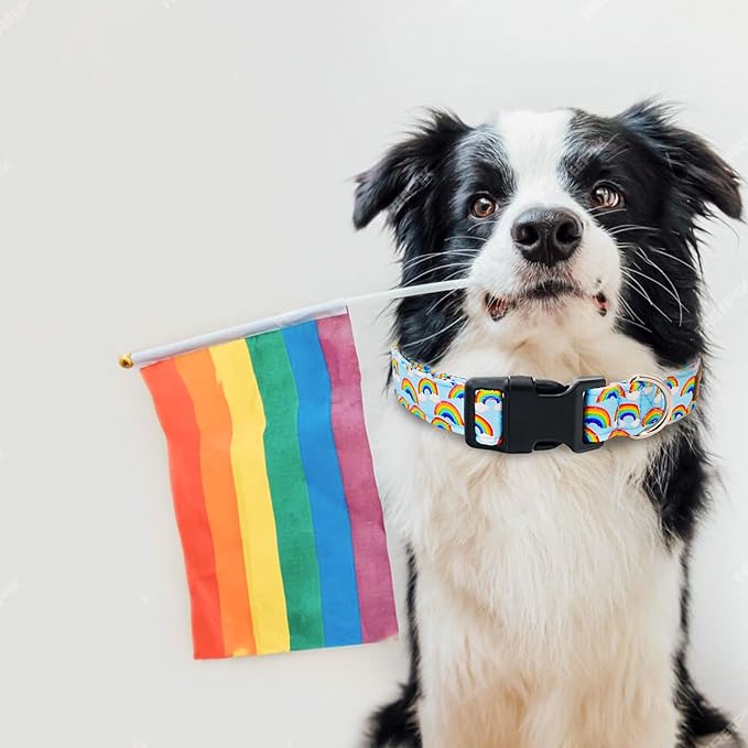 Tunkoo Pride Dog Collar Rainbow Cloud, Cute Adjustable Striped Collar with Strong Plastic Buckle - for Small Medium Large Pets, L