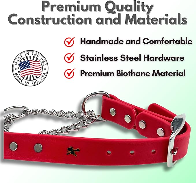 Martingale Collar for Dogs, Biothane, Stainless Steel Hardware, No Pull, Made in The USA, Professional Grade, Medium, Red