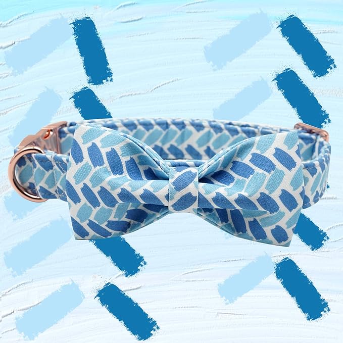 Dog Collar, Blue Print Adjustable Dog Bow Collar Boy Pet Collar Dog Bowtie Duarble Dog Collars for Small Medium Large Dogs