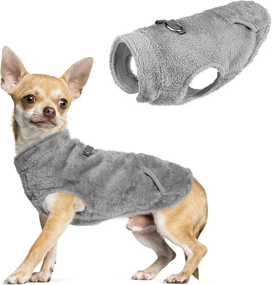 SCENEREAL Fleece Vest Dog Sweater, Dog Jacket with Harness Built in Pocket for Small Medium Dogs, Pet Cold Weather Coat with Soft Lining, Plush Warm Pullover Clothes for Puppy Boys Girls