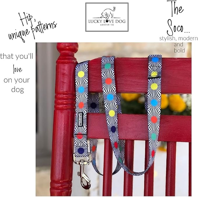 Lucky Love Dog, Adjustable Fun Style Collar and Leash Set for Dogs, Bright Color Matching Dog Collar and Leash - (Large, SOCO Combo)