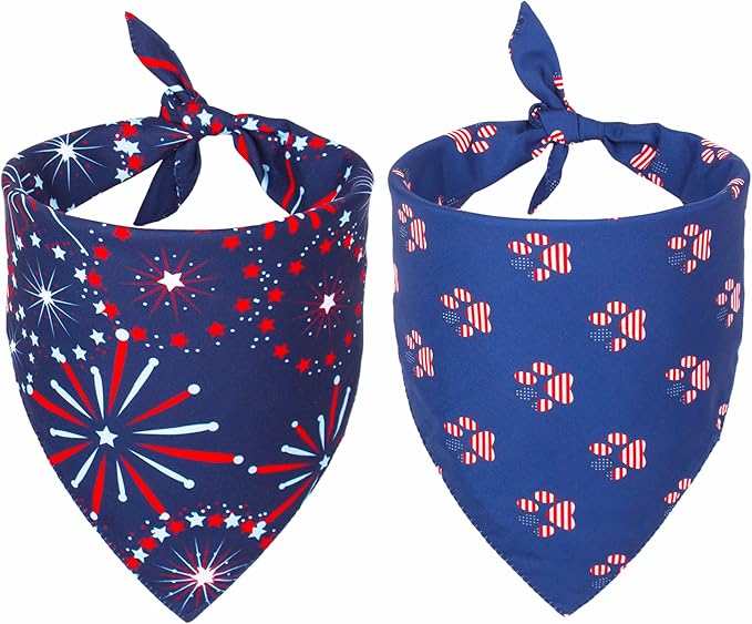 ADOGGYGO American Flag Dog Bandana, Multiple Sizes Offered, Triangle 4th of July Bandanas for Medium Large Dogs (Large)