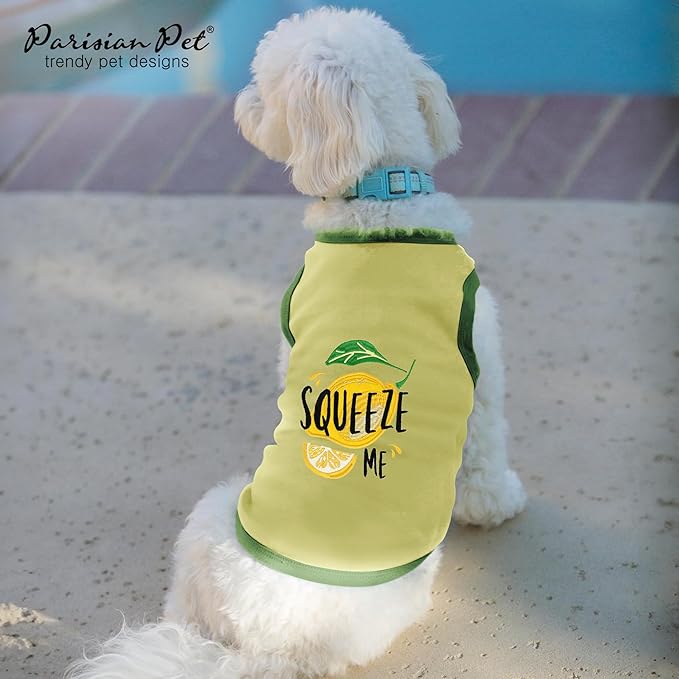 Parisian Pet Dog Tshirt - Embroidered “ Squeeze Me “ Dogs Clothes - Breathable and Lightweight Dog Tank Top - Sleeveless Doggy Tee Shirts - Machine Washable Shirts for Small Dogs - XXS