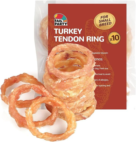 Turkey Tendons for Dogs, Small Dogs Training Treats, Natural Long-Lasting Chews Sticks, High-Protein Beef Tendons, Healthy Hypoallergenic Beggin Ring【S】(10 Units/Pack, 4.23 oz)
